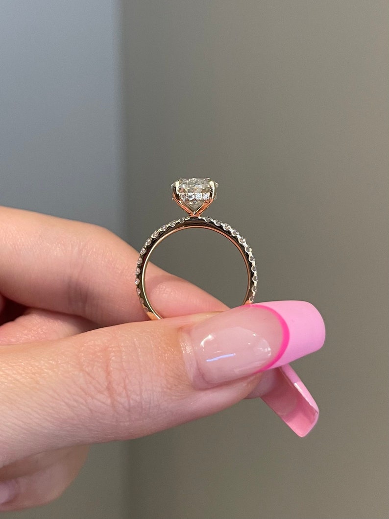 4CT Elongated Oval Cut Pave Moissanite Diamond Engagement Ring