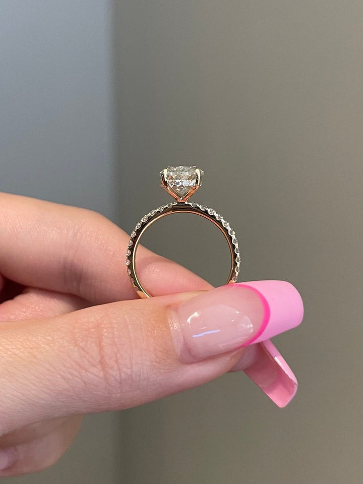 4CT Elongated Oval Cut Pave Moissanite Diamond Engagement Ring