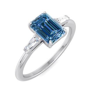 Three Stone Emerald Cut Diamond Moissanite Engagement Ring