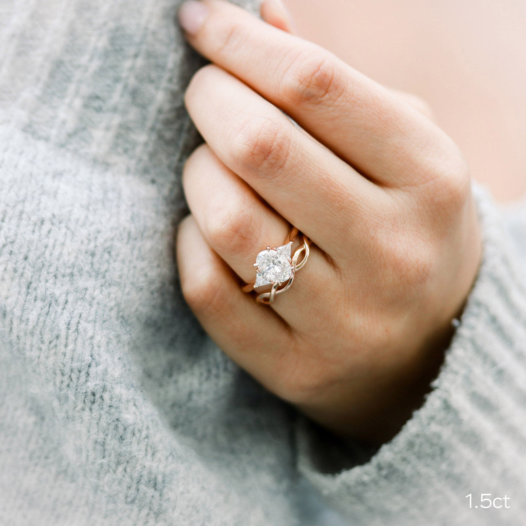 2.25CT Oval Cut Moissanite Trillion Cut 3 Stone Engagement Ring