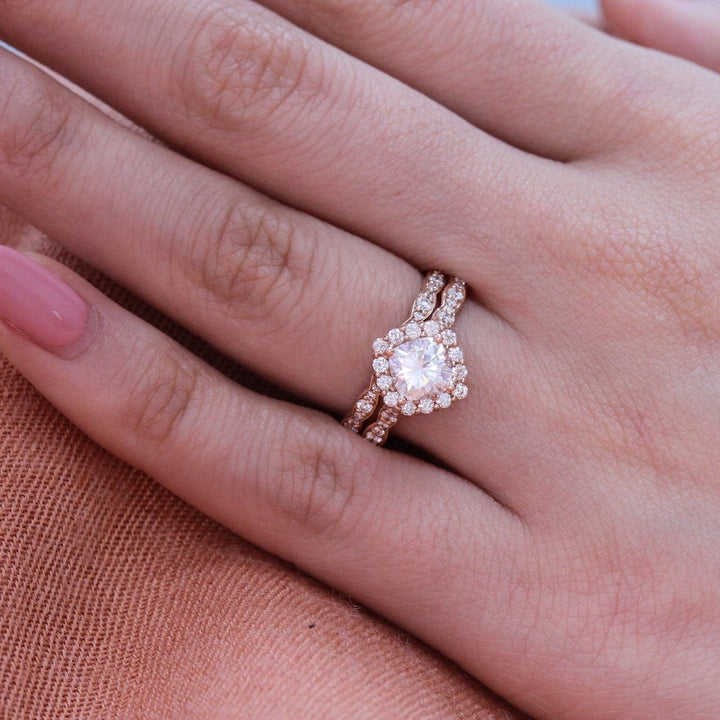 Cushion Cut Moissanite Ring With Halo Diamond Band