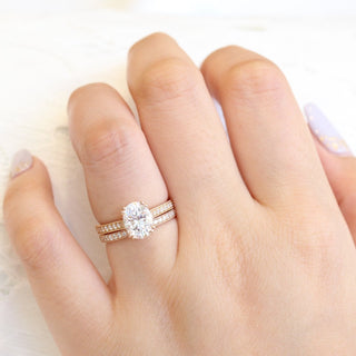 Oval cut moissanite with bridal band set 14k in rose gold