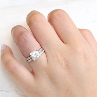 Solitaire Cushion Moissanite Ring With Milgrain Diamond Band