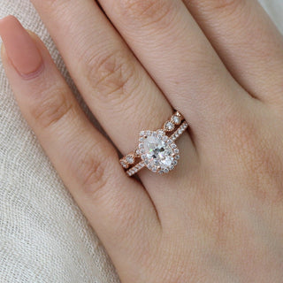 Pear Halo Pave Moissanite Ring With Milgrain Band Ring