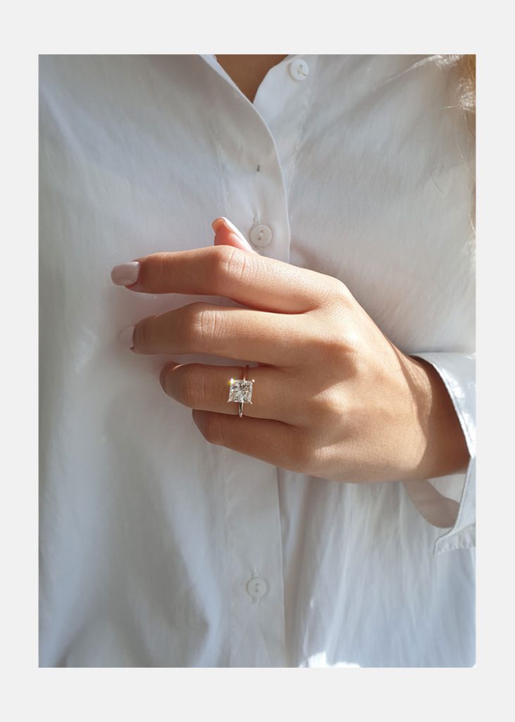 2.13ct Princess Cut Solitaire Moissanite Diamond Engagement Ring in 14K Rose Gold