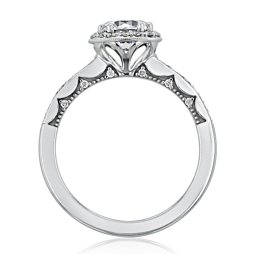 1.35CT Round Cut Halo Moissanite Engagement Ring in 18K White Gold