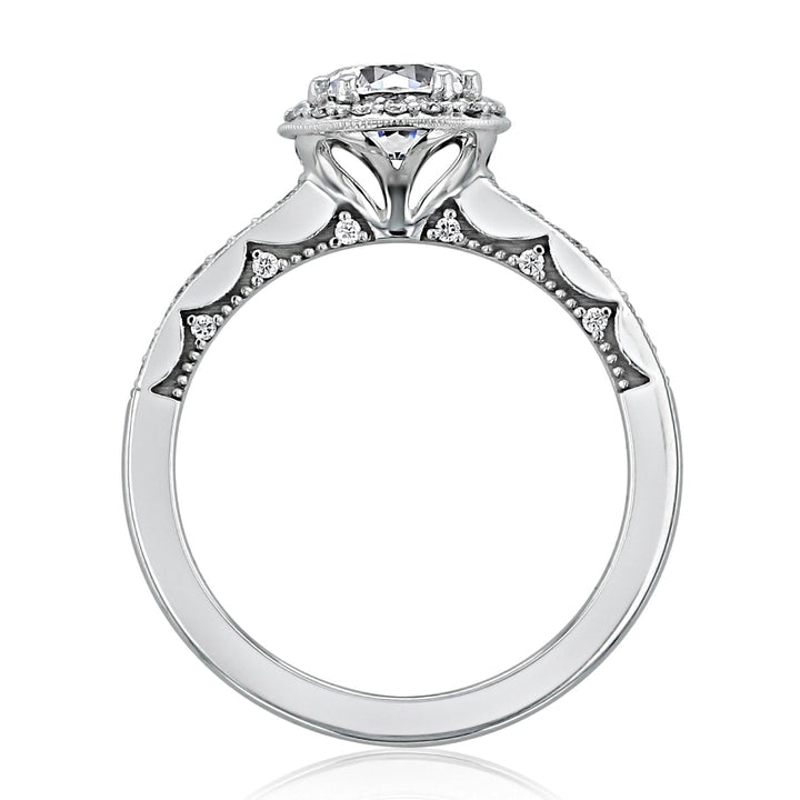 1.35CT Round Cut Halo Moissanite Engagement Ring in 18K White Gold