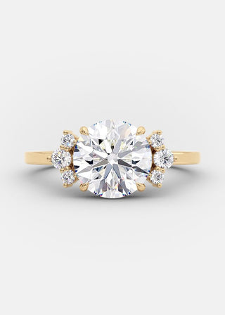 2.0ct Round Brilliant Cut Moissanite Cluster 14K  Gold Engagement Ring
