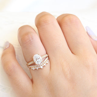 Oval Cut Moissanite Ring With Crown Diamond Band