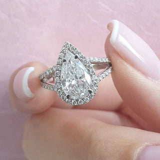 2.0ct Pear Cut Moissanite Diamond Split Shank Engagement Ring