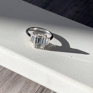 3.57CT Emerald Cut 3 Stone Moissanite Diamond Engagement Ring