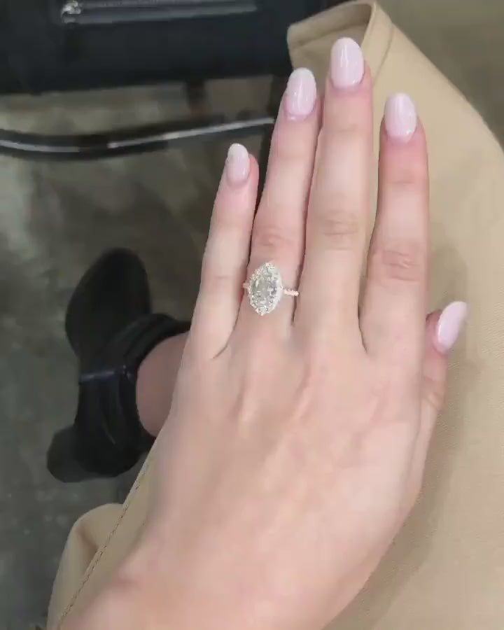 3.55ct Marquise Cut Halo Moissanite Diamond Pave Engagement Ring