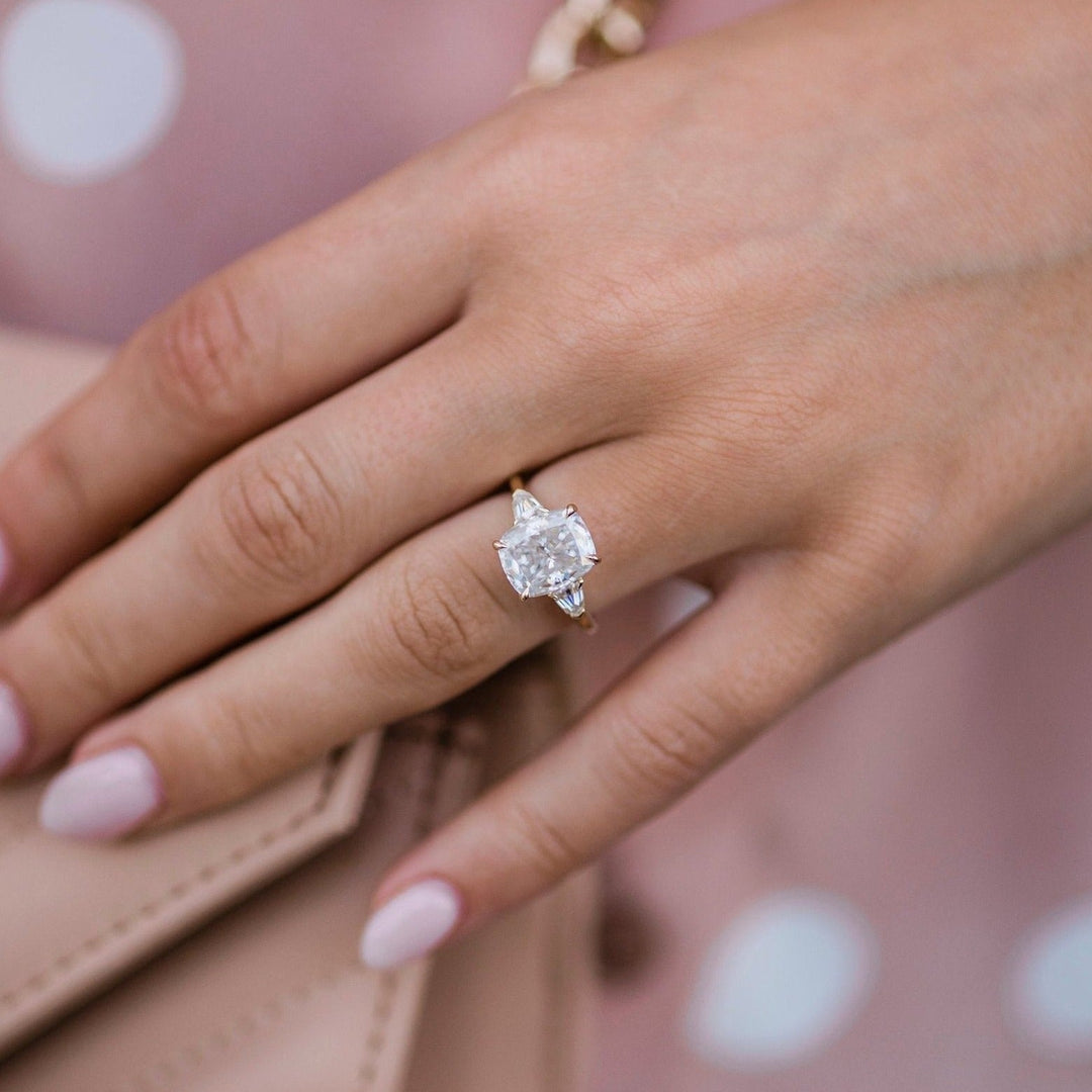 4.20CT Elongated Cushion Cut Three Stone Moissanite Diamond Engagement Ring