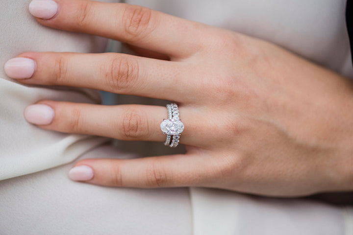 3.0CT Oval Cut Hidden Halo Four Prongs Moissanite Diamond Engagement Ring