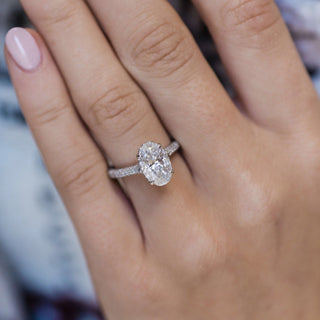 3.0ct Oval Cut Hidden Halo Moissanite Diamond Engagement Ring
