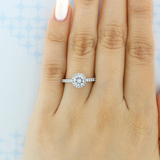 1.0 ct  Round  cut Halo micro prong  Moissanite solitaire  Engagement Ring