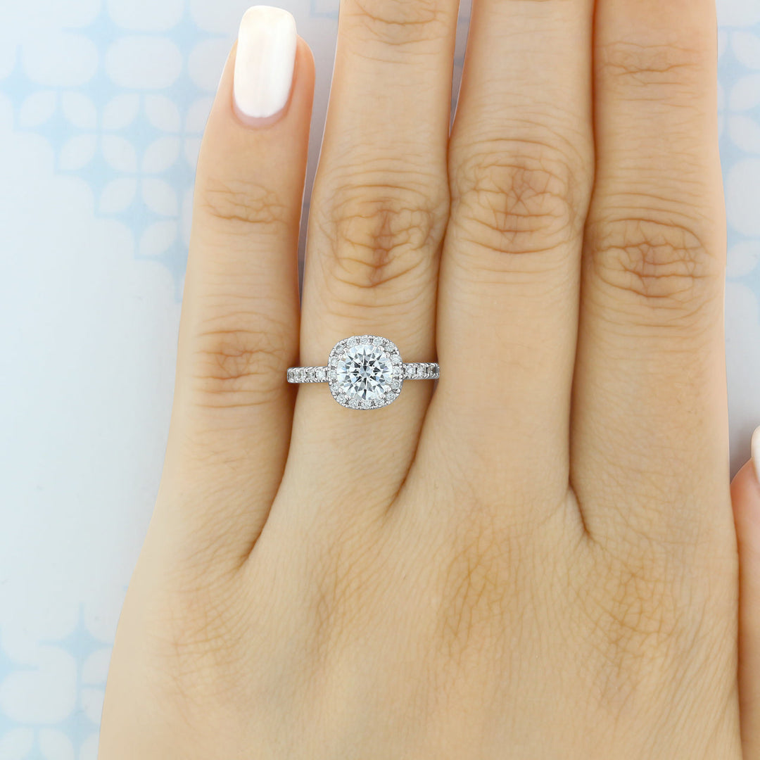 1.0 ct Classic Round cut Halo Moissanite Engagement Ring