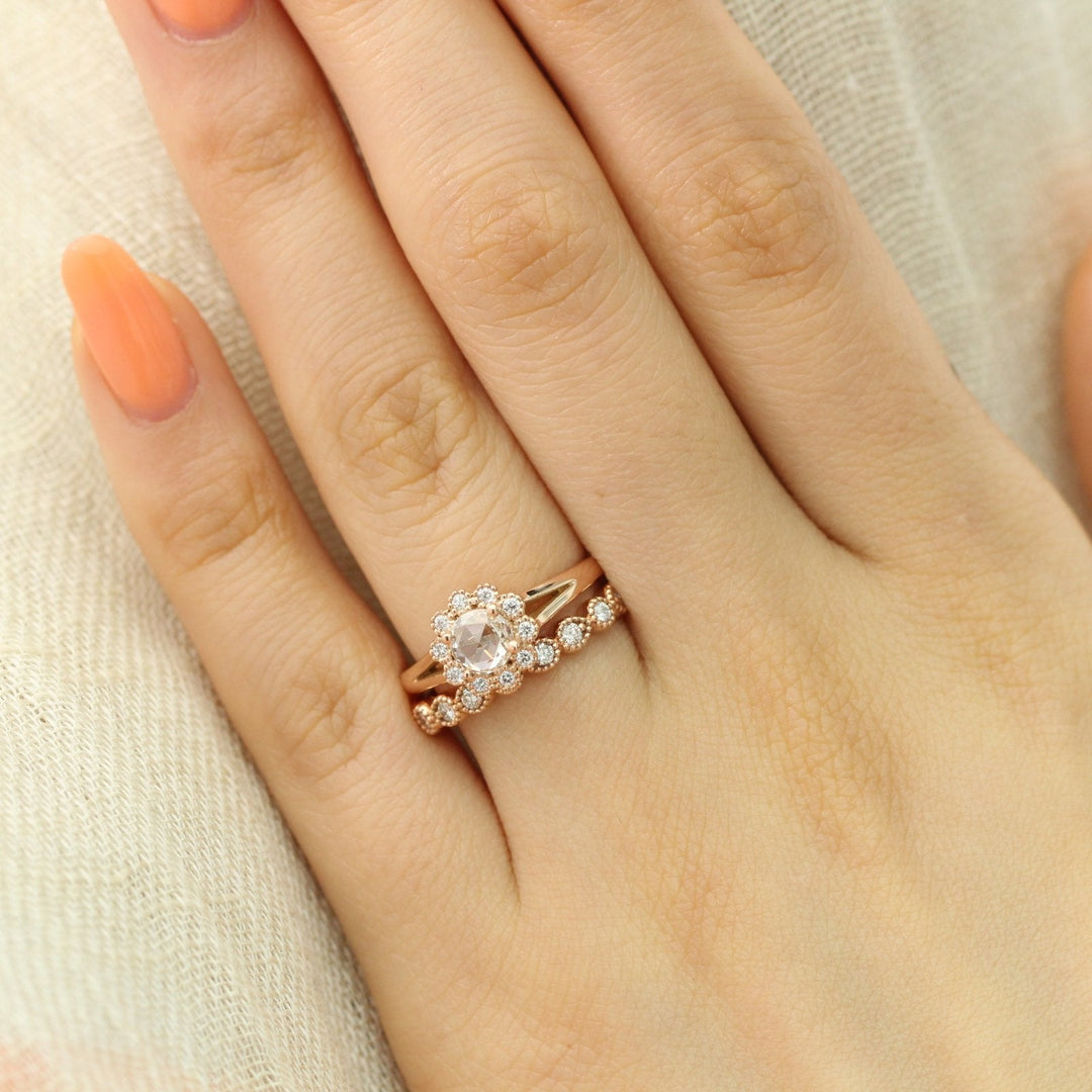 Round Cut Moissanite Ring With  Diamond Band