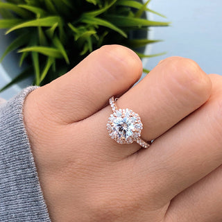 1.0 ct  Round cut Double Halo Moissanite Engagement Ring