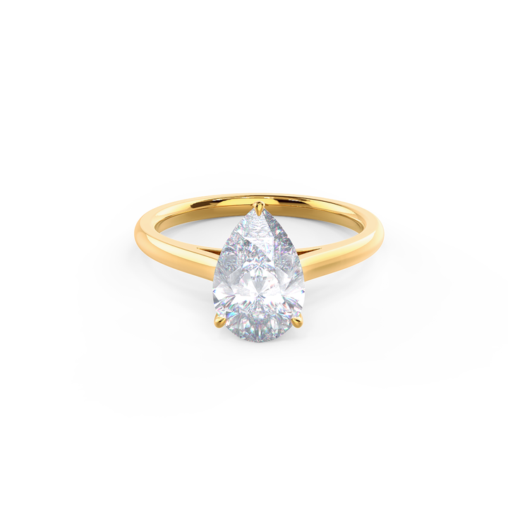 4.0ct Pear Cut Moissanite Diamond Cathedral Solitaire Engagement Ring