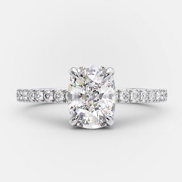1.70ct Elongated Cushion Cut Moissanite Hidden Halo Engagement Ring