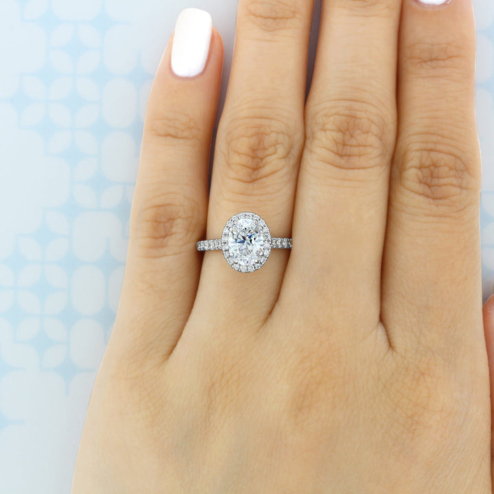 1.33CT Oval Cut Unique Prong Setting Halo Moissanite Engagement Ring