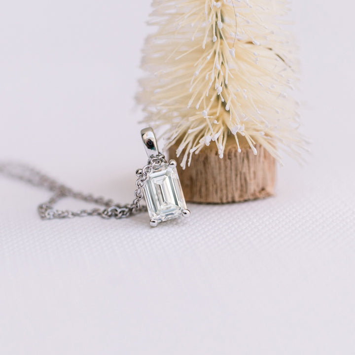 Emerald-Cut Solitaire Moissanite Diamond Layering Necklace