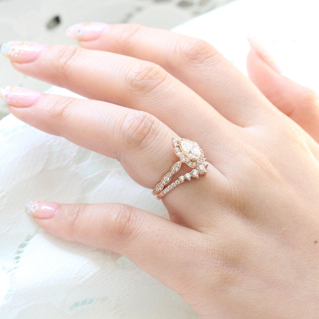 Pear cut moissanite with bridal band set 14k in rose gold