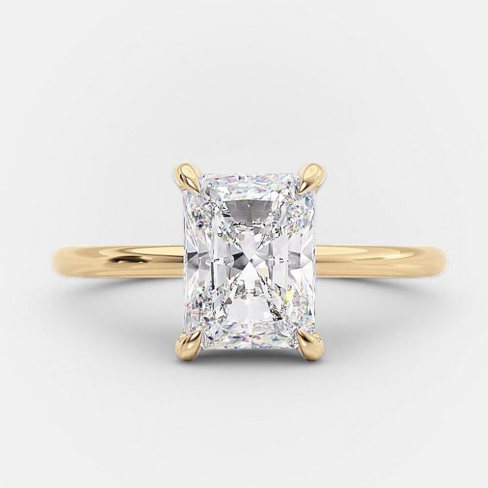 2.0CT Radiant Cut Hidden Halo Moissanite Diamond Engagement Ring in 14K Gold