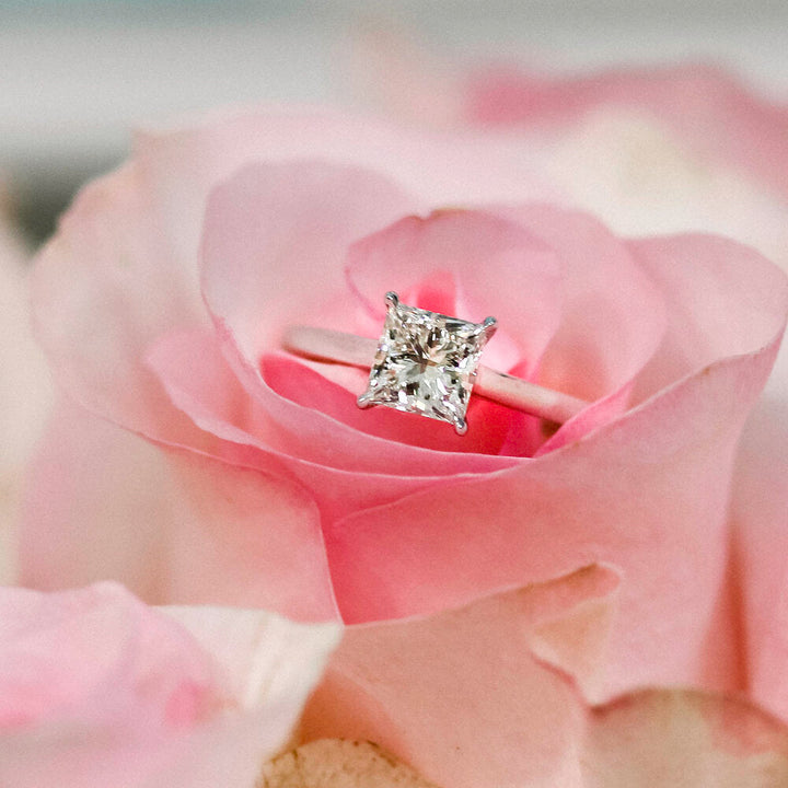 1.0ct Princess Cut Moissanite Diamond Trellis Solitare Engagement Ring