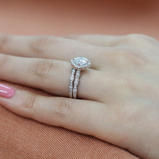 Cushion Cut Moissanite Ring With Diamond Band