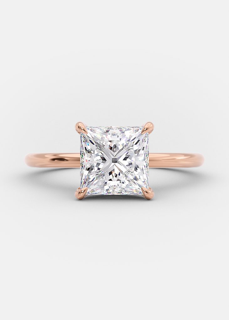 2.13ct Princess Cut Solitaire Moissanite Diamond Engagement Ring in 14K Rose Gold