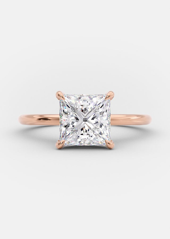 2.13ct Princess Cut Solitaire Moissanite Diamond Engagement Ring in 14K Rose Gold
