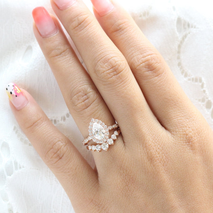 Pear cut moissanite with bridal band set 14k in rose gold