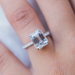 3.25CT Emerald Cut Hidden Halo Moissanite Diamond Engagement Ring