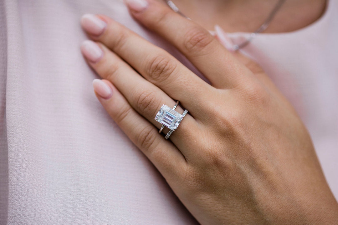 5.0CT Emerald Cut Hidden Halo Moissanite Diamond Engagement Ring