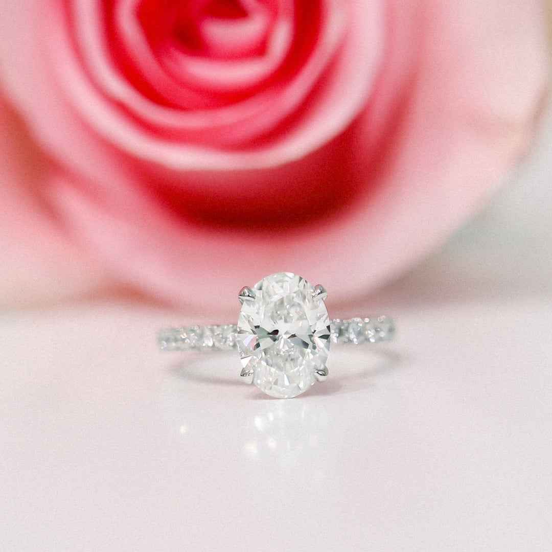 1.75CT Oval Cut Moissanite Classic Pave Diamond Engagement Ring
