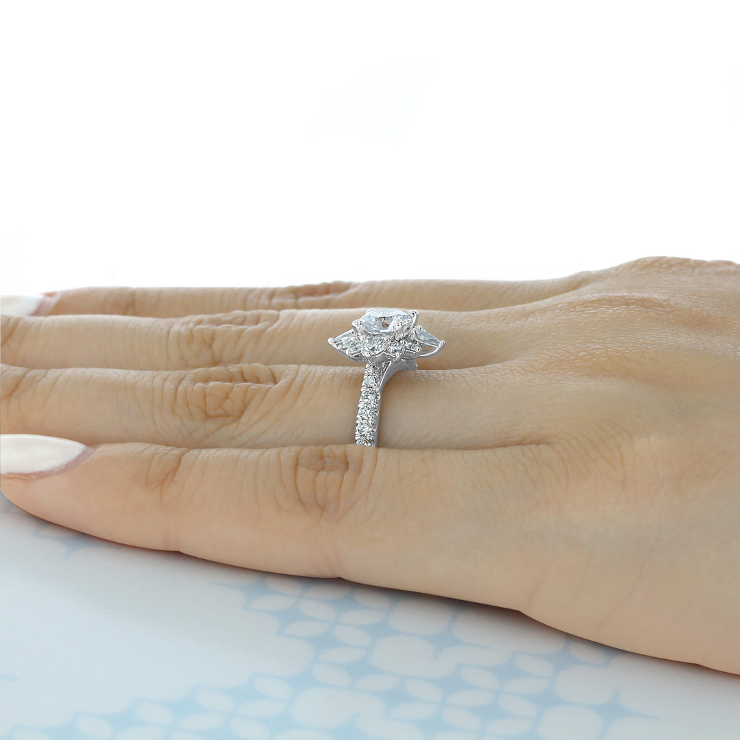 1.0 ct  Round  cut Gabriel Halo   Moissanite solitaire  Engagement Ring