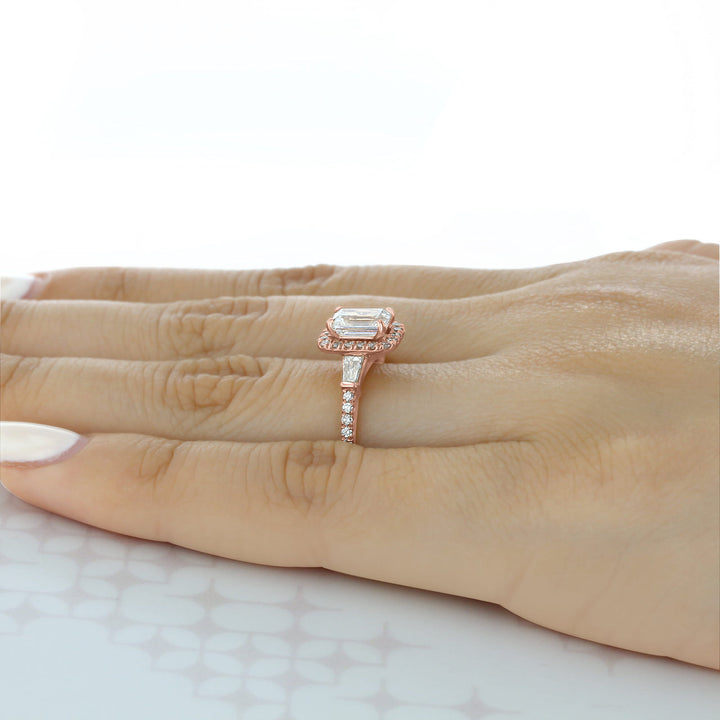 1.60 ct Emerald cut Halo Moissanite Engagement Ring