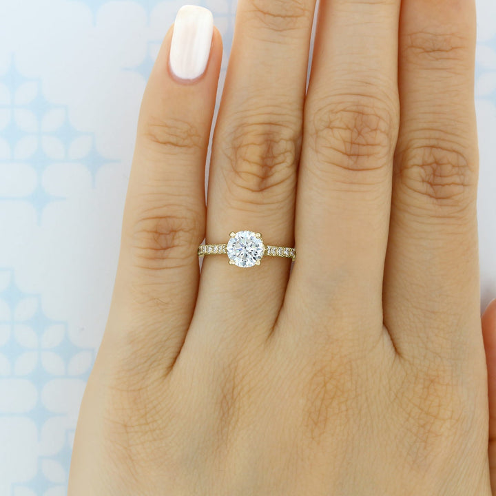 1.0CT Round Cut Hidden Halo Moissanite Engagement Ring