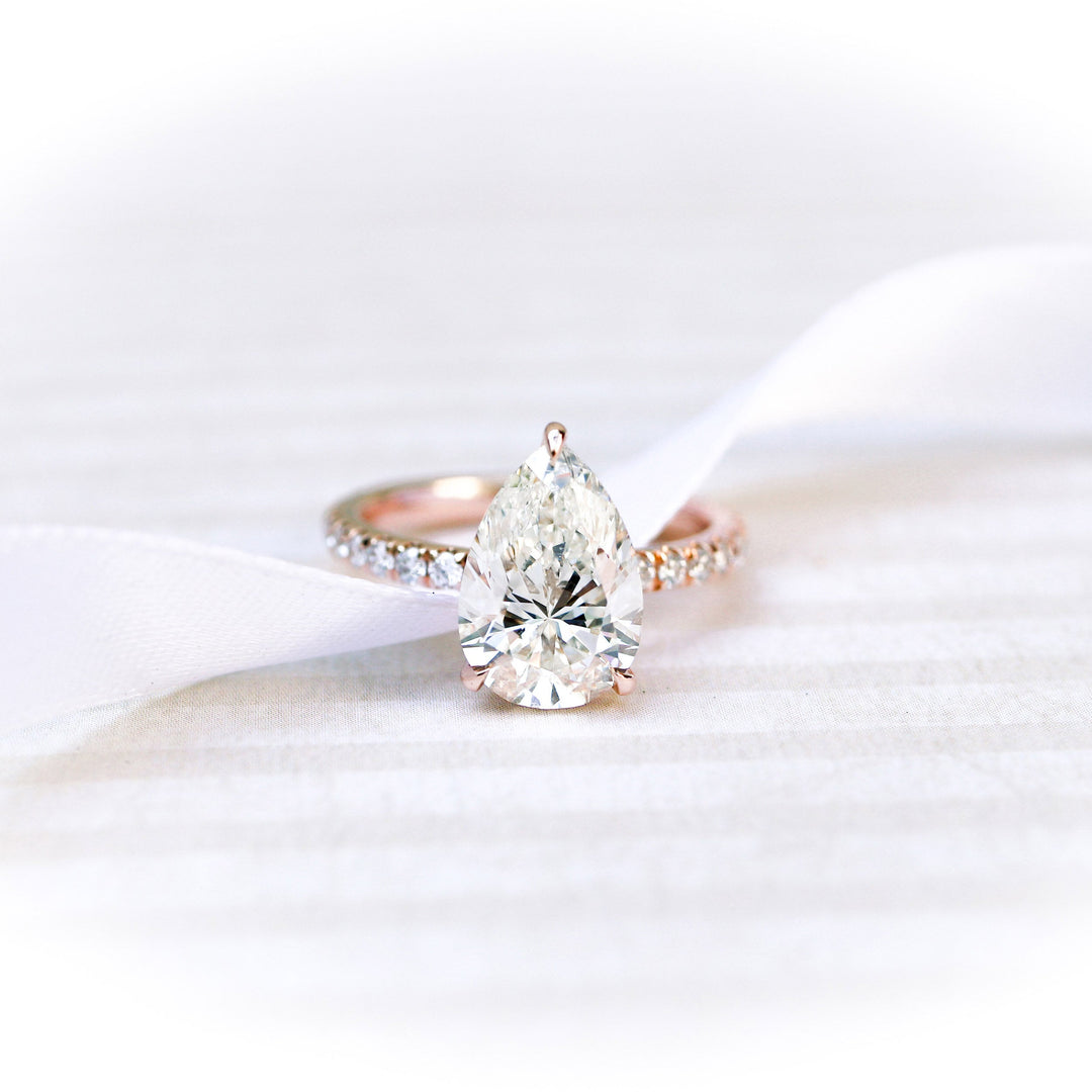 2.25CT Pear Cut Moissanite Petite Pave Diamond Engagement Ring