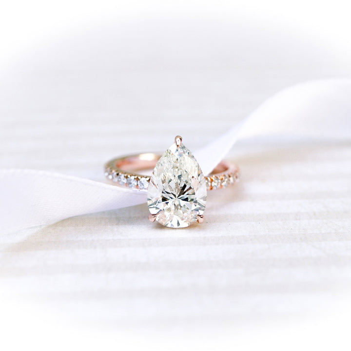 2.25CT Pear Cut Moissanite Petite Pave Diamond Engagement Ring