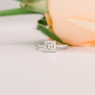 2.0CT Princess Cut Moissanite Petite Pave Diamond Engagement Ring
