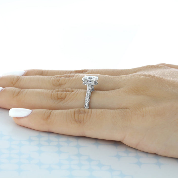 1.93ct Oval Cut Hidden Halo 4 Prong Moissanite Engagement Ring