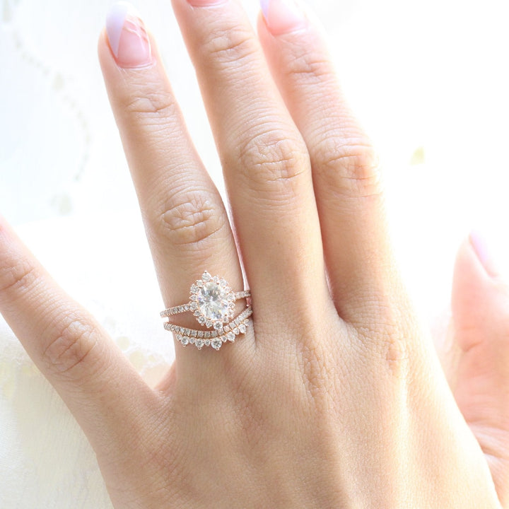 Oval moissanite with crown bridal set 14k in rose gold