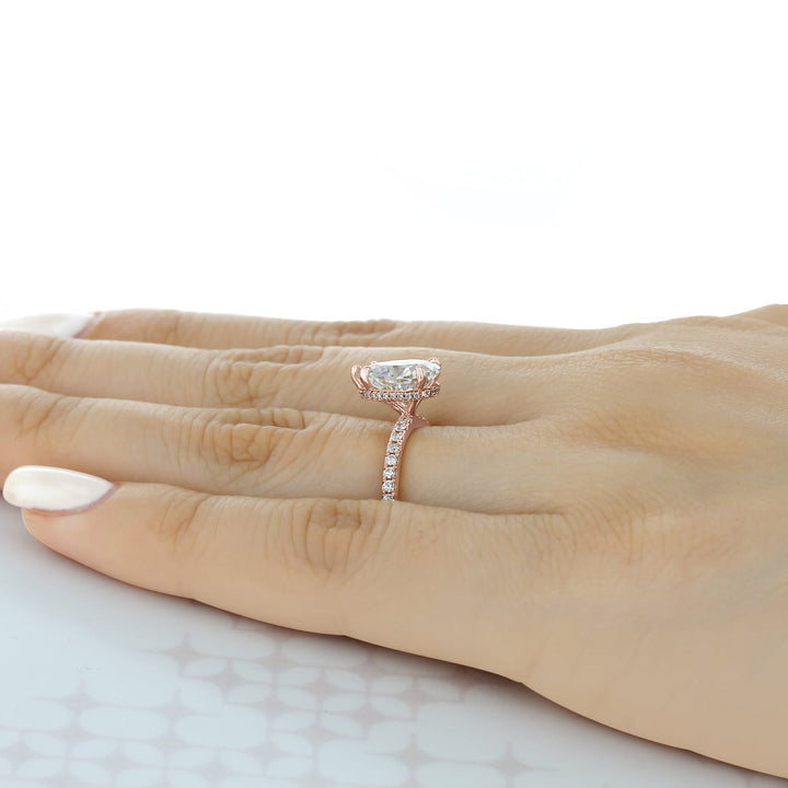 1.93CT Pear Cut Hidden Halo Moissanite Engagement Ring in 18K Rose Gold