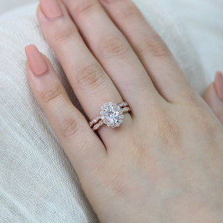 Oval Cut Moissanite Ring With Halo Diamond Band