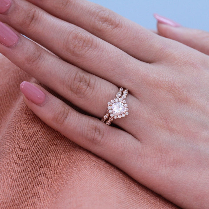 Cushion Cut Moissanite Ring With Halo Diamond Band