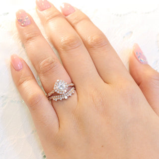 Cushion Cut Halo Ring in Scalloped Band With Crown Diamond Band Ring