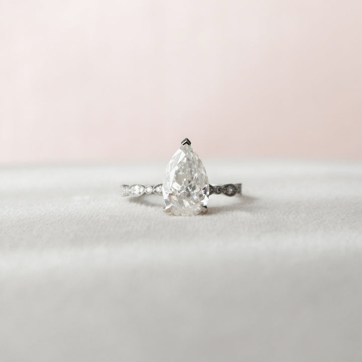 2.50 CT Art Deco  Pear Shape Moissanite Engagement Ring